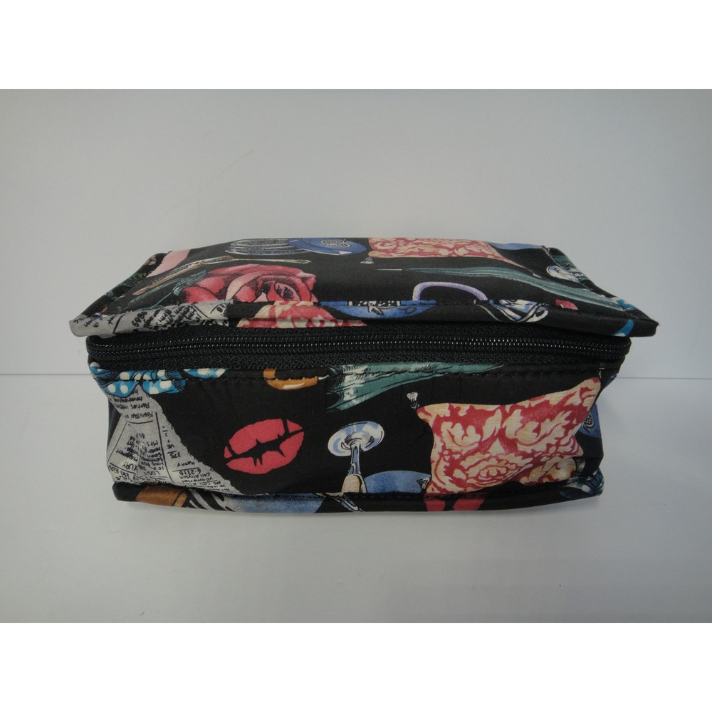 Nicole Miller Novelty Print Makeup Bag Black Multi Shoe Charm Interior Mirror